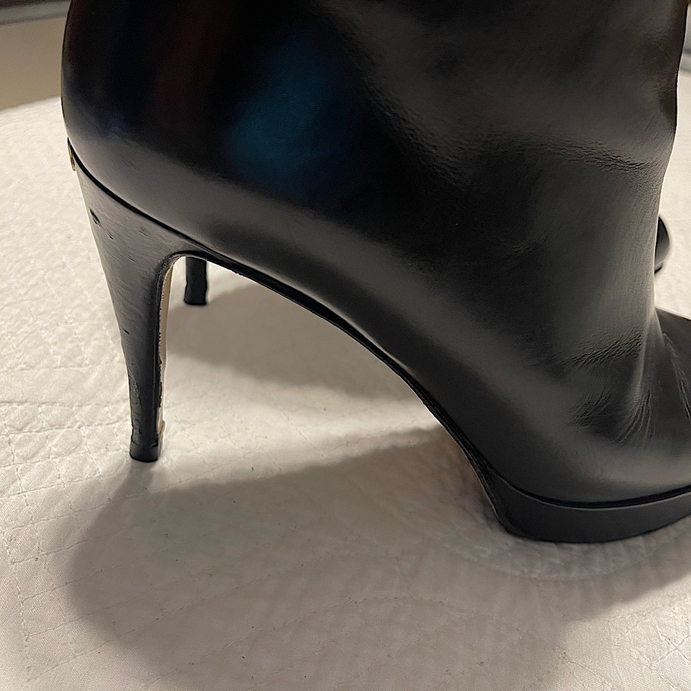 Armani black classic booties! Beautiful leather with the gold classic details!